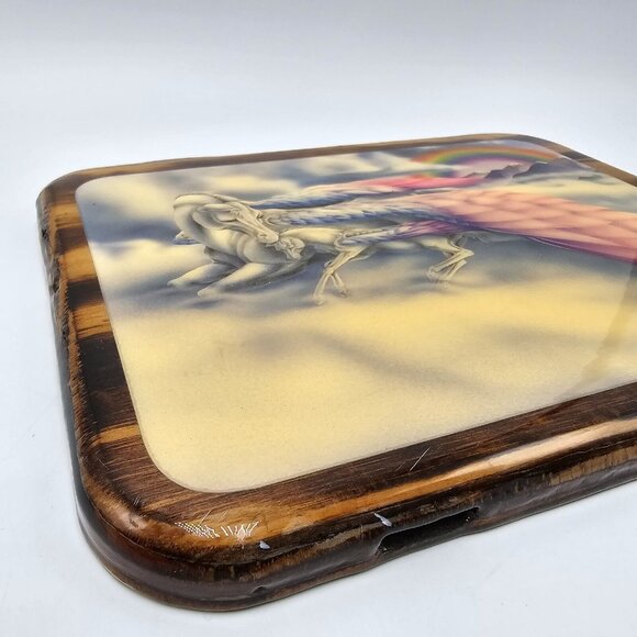 Pegasus Mom Baby Rainbow Wood Plaque Wall Picture Art Decor 8x6 Sue Dawe Epoxy - Picture 4 of 6